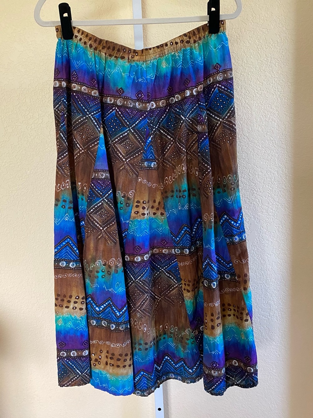 Chico's Boho Maxi Skirt in Blue, Brown & Purple